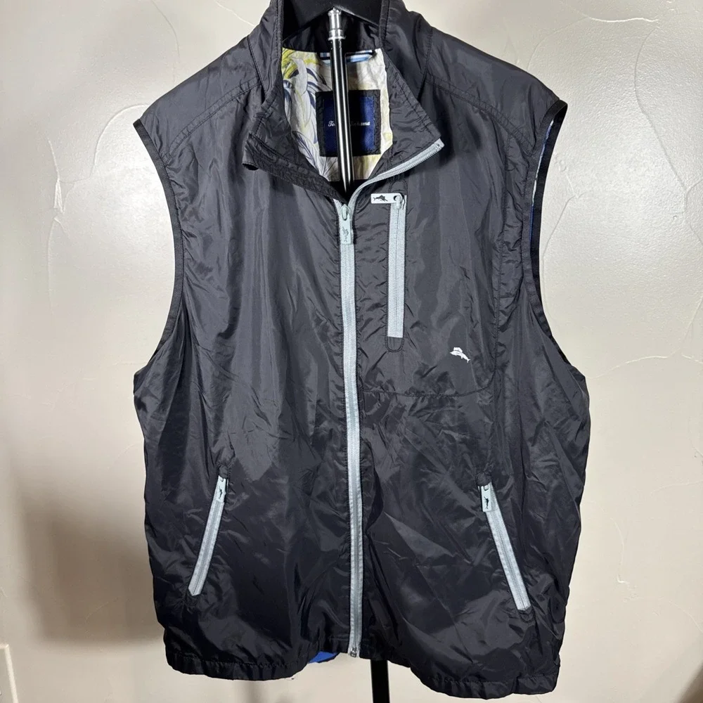 Tommy Bahama Vest Mens M Black Softshell Full Zip Lightweight Golf Marlin Logo